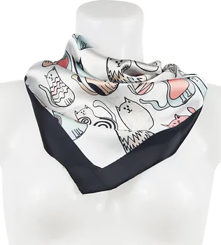 Šátek Hedvábný šátek letuška s potiskem koček 7200619-4 bílý