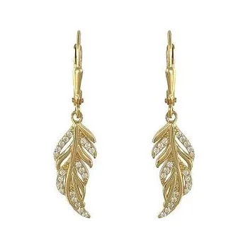 Náušnice Stříbrné visací náušnice zirkonové lístky zlacené