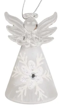 Vánoční dekorace Anděl Přerov Anděl skleněný na postavení s vločkou 8 cm