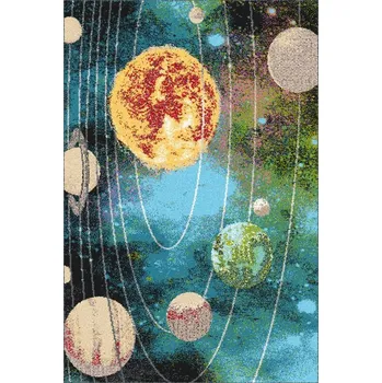 Koberec Dětský koberec Agnella Funky Top Sonce Vesmír Planety zelený modrý Rozměr: 80x120 cm