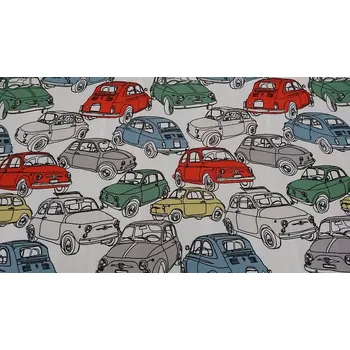 BYTEMA Dekorační látka CARS white/color šíře 140 cm