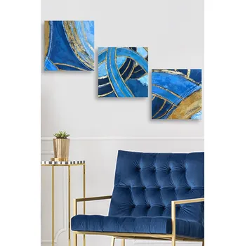 Obraz ASIR Obraz na MDF 3ks MODRÁ A ZLATÁ 30 x 30 cm