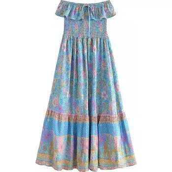 Dámské šaty Dámské dlouhé šaty | maxi květinové šaty l - vel. S - L - Modrý,S