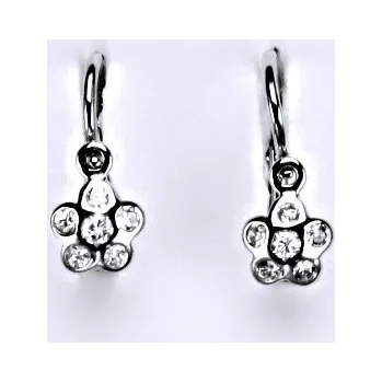 Náušnice Zlaté dětské náušnice kytička čirý zirkon - VE210 bílé zlato (Dětské zlaté náušnice kytičky se zirkony)