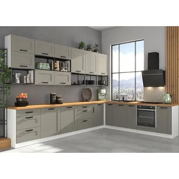 Kuchyňská linka Kuchyňská linka LUNA bílá/claygrey MDF, Rohova sestava G, 360 x 270 cm