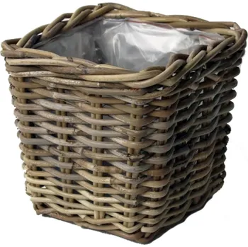 Ratanový košík Kubu s igelitovou výstelkou 13x14x14 cm, šedohnědý