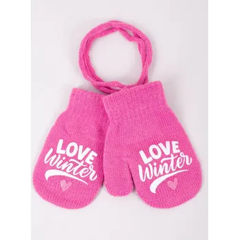 Rukavice Rukavice palčáky YO RED116G růžové se srdíčkem Love winter velikost rukavic: 10 cm