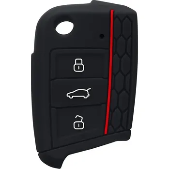COVERKEYS Obal na klíč, kryt klíče Volkswagen Polo VI (od roku 2017>) silikonový, černý s červeným proužkem
