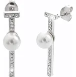 Stříbrné náušnice puzety s bílou perlou uprostřed delší čárky a krystaly Swarovski Crystal (Stříbro 925/1000)