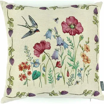 Dekorativní polštářek BYTEMA Gobelínový povlak na polštář LOUKA S VLAŠTOVKOU 45 x 45 cm