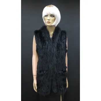 Dámská vesta Špongr Kožešinová vesta z králíka KLARA dlouhá - černá Velikost: XL