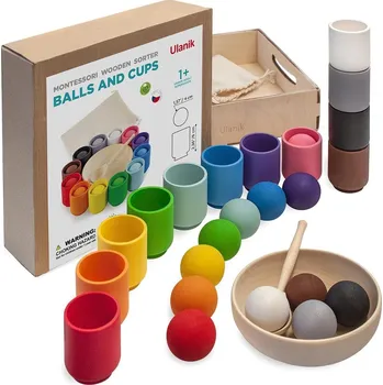 Dřevěná hračka Ulanik Montessori Balls and Cups pro nejmenší SBS01C1205U