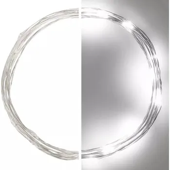 Vánoční dekorace Osvětlení nano stříbrné 1,9m - 20 LED studená bílá + časovač 11282