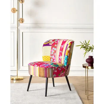 Křeslo Křeslo barevné čalouněné patchwork bez područek kovové nohy Moderní design Obývací pokoj Ložnice Beliani