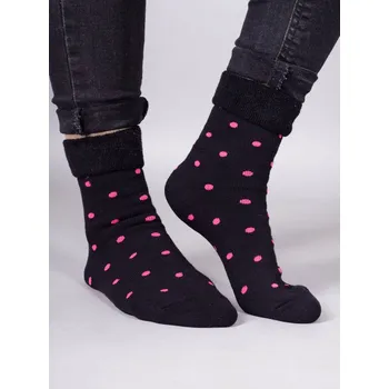 Ponožky YO SKF0015G TEPLÉ froté termo černé s růžovými puntíky velikosti ponožek: 18-20 ( EUR vel. 27-30)
