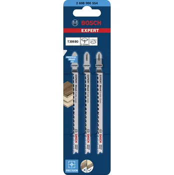 Pilový plátek 3x Pilový plátek (list) na dřevo pro přímočaré - kmitací pily Bosch EXPERT Wood 2-side clean T 308 BO - 117mm (2608900554)