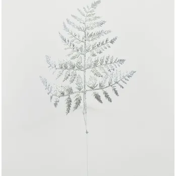 Vánoční ozdoba Větvička kapradiny (36 cm) STŘÍBRNÁ - 1 ks