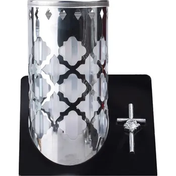 Smuteční dekorace Hřbitovní sklo 23cm vklad 120g 38h. válec s podstavcem, plech