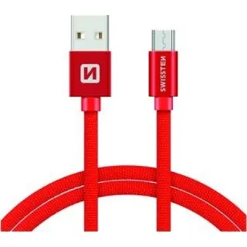 Telefonní příslušenství SWISSTEN Textile Micro USB, datový kabel, červený, 2 m 71522306