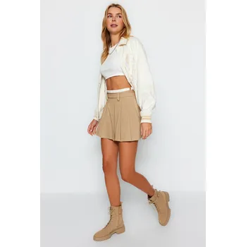 Dámská sukně Trendyol béžová mini sukně s dvojitým páskem a plisováním Trendyol krémová 2491072