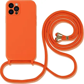 Pouzdro na mobilní telefon Silikonový kryt se šňůrkou a ochranou fotoaparátu pro iPhone 15 PRO Barva: Oranžová