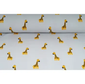 Úplet jednolíc, žirafa na šedém podkladu, tričkovina, látky, metráž