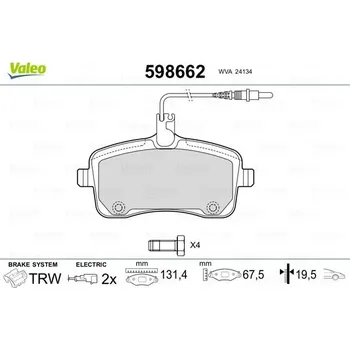 Brzdová destička Sada brzdových destiček, kotoučová brzda VALEO 598662