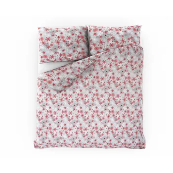 Povlečení Kvalitex Vločky flanelové povlečení červené/šedé 220 x 200, 2x 70 x 90 cm zipový uzávěr