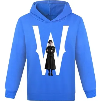 Chlapecký svetr Dívčí mikina střihu "hoodie" s potiskem Wednesday Addams Barva: modrá, Velikost: 130 (7-8 let)