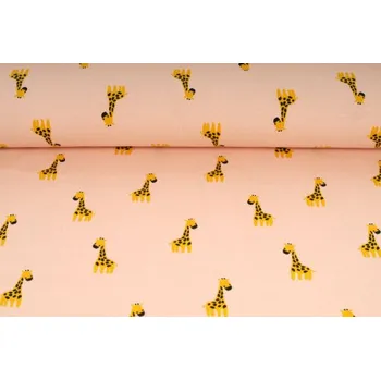 Úplet jednolíc, žirafa na meruňkovém podkladu, tričkovina, látky, metráž