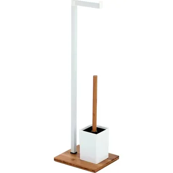 WC štětka BISK Erga Plain, volně stojící držák na WC papír s toaletním kartáčem, bílá matně-hnědá, ERG-07619