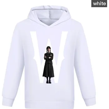 Chlapecký svetr Dívčí mikina střihu "hoodie" s potiskem Wednesday Addams Barva: Bílá, Velikost: 130 (7-8 let)