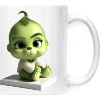 Pánské tričko Hrnek malý bílý s potiskem Grinch miminko sedí