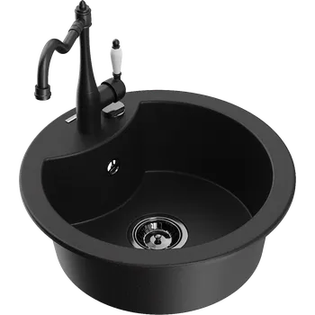 Granitový dřez Mexen Diego granitový dřez 1-komorový s kuchyňskou baterií Carla, černý - 6512-77-670700-70-B Granitové dřezy s baterií