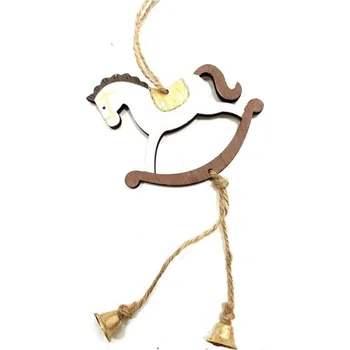 Vánoce Houpací koník dřevěný se zvonečky - 9 cm