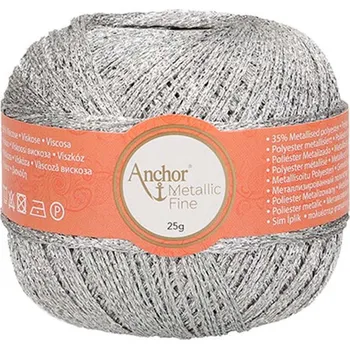 Příze Anchor Artiste Metallic fine 301 Stříbrná (Háčkovací lurexová příze Anchor Artiste Metallic fine)