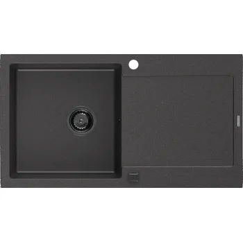 Granitový dřez Mexen Leo granitový dřez s 1 komorou a odkapávačem 900 x 500 mm, černý s tečkami, černý sifon - 6501901010-76-B Granitové dřezy