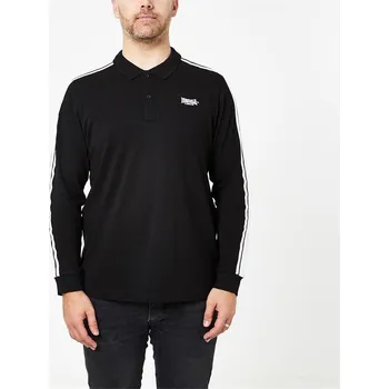 Pánské tričko pánské tričko polo LONSDALE - BLACK - 2XL (Lonsdale 2 Stripe Long Sleeve Polo Shirt Mens)