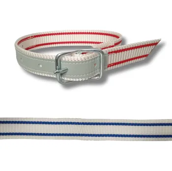 Řemen krční podšitý kůží, 50 cm, bílý s modrými pruhy