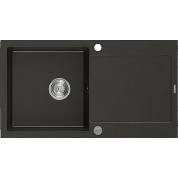 Granitový dřez Mexen Leo granitový dřez s 1 komorou a odkapávačem 900 x 500 mm, černý/zlatý metalik, sifon chrom - 6501901010-75 Granitové dřezy