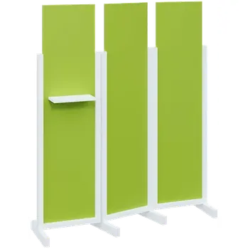 Paraván ATMOSFERE LINE 316, dřevěný 3-dílný paraván, mobilní, výška 1600 mm, rám bílá, výplň jarní zeleň, polička