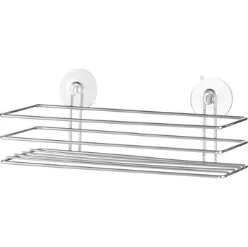 Držák na kartáček BISK Erga NIAGARA, polička na kosmetiku 28x11,5cm na přísavky, chromová, ERG-04118