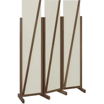 Paraván ATMOSFERE LINE 219, dřevěný 3-dílný paraván, mobilní, výška 1900 mm, rám ořech královský, výplň smetanová