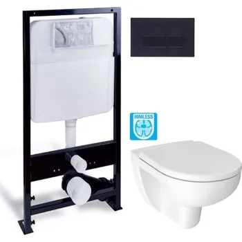 Klozet PRIM předstěnový instalační systém s černým tlačítkem 20/0044 + WC JIKA LYRA PLUS RIMLESS + SEDÁTKO DURAPLAST PRIM_20/0026 44 LY1