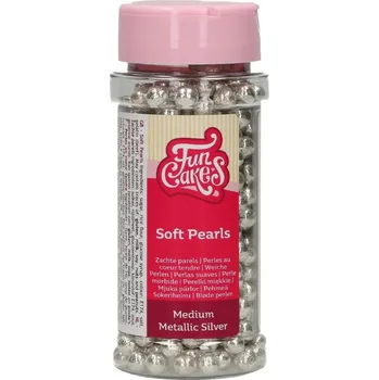 Jedlá dekorace na dort FunCakes Soft Pearls - perly střední stříbrné - metalické 55 g