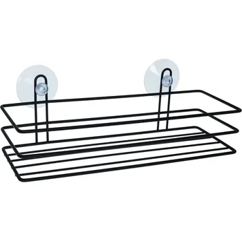 Držák na ručník BISK Erga Niagara, drátěný košík na kosmetiku 278x100x90 mm na přísavky, černá matná, ERG-08266