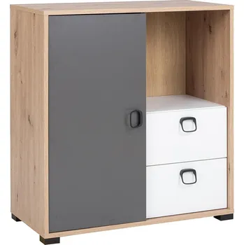 Komoda KEVIN | komoda 7 | 80 cm | dub artisan/grafit/bílá