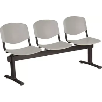 VINCENZA - 3, plastová lavice do čekárny, 3-sedák, šedá, kostra černá