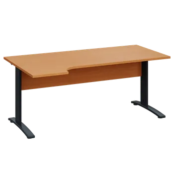 Psací stůl LKR 28 - 184 stůl kancelářský, rohový, levý, kovová podnož černá, deska 25 mm, široký 1800 mm, buk Royal