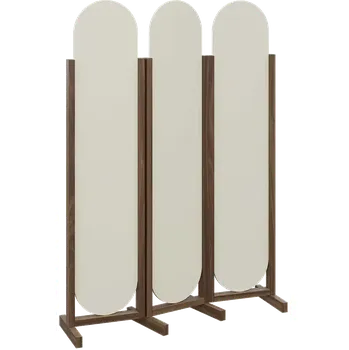 Paraván ATMOSFERE ROUND 319, dřevěný 3-dílný paraván, mobilní, výška 1900 mm, rám ořech královský, výplň smetanová